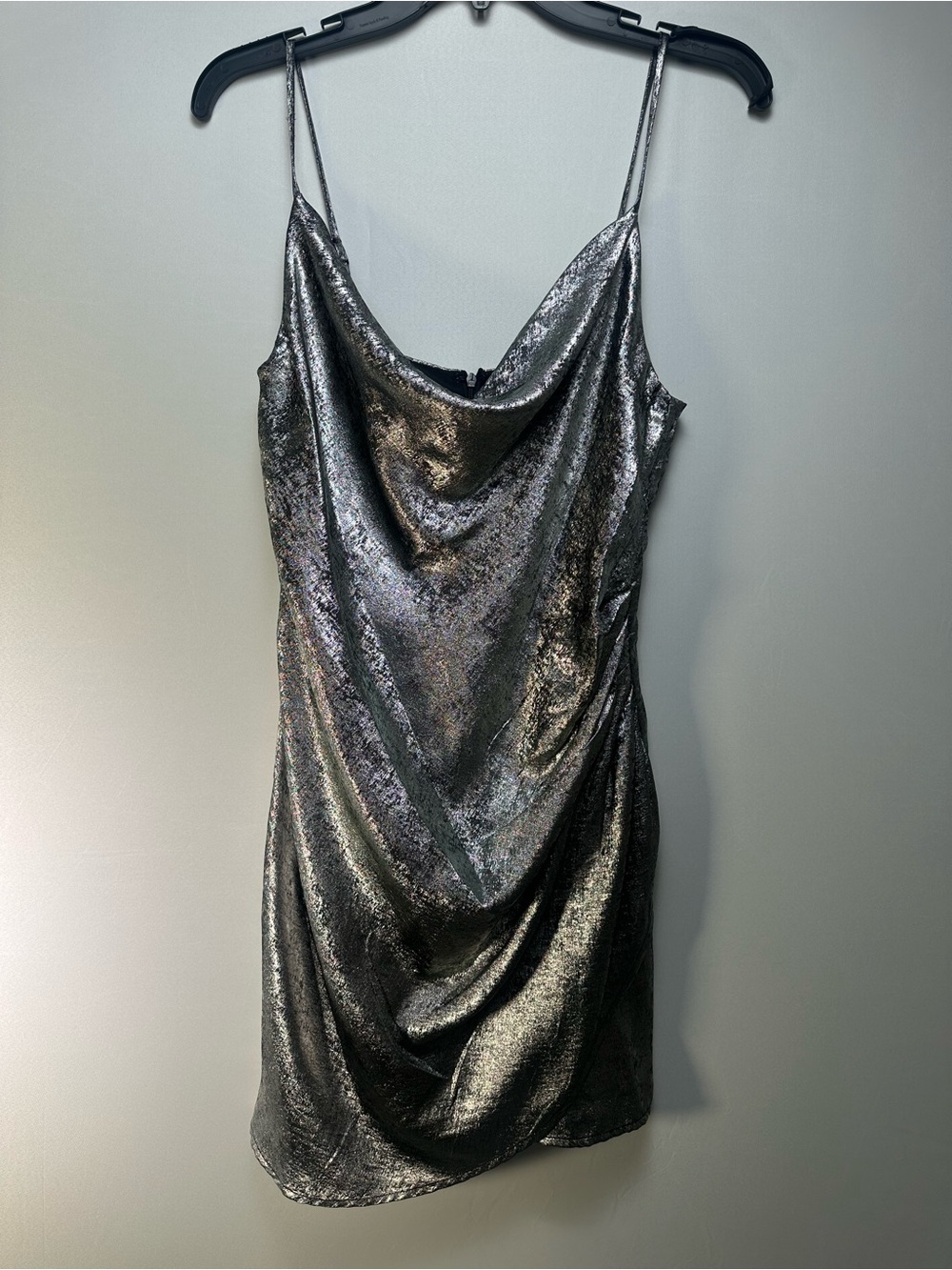 Astr Metallic Silver Cowl‎ Neck Mini Dress